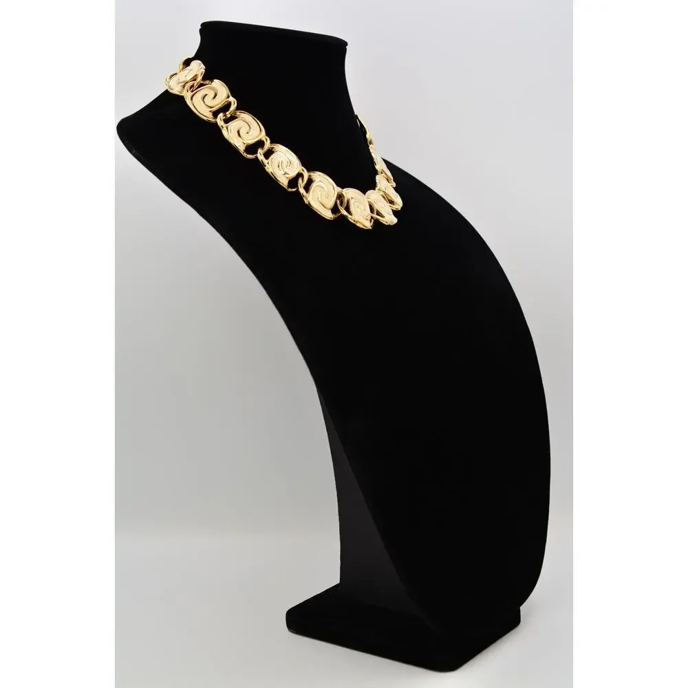 Vintage Cream Enamel Swirl Statement Necklace Collar Gold Chunky Heavy 80s BinY